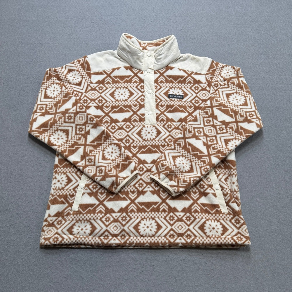 Columbia Sweater Men's XL Brown Geometric Helvetia Half Snap Fleece Pullover